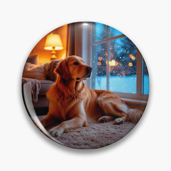 Item preview, Golden Retriever by the Window – Cozy Winter Home Wall Art designed and sold by AmetistLight.
