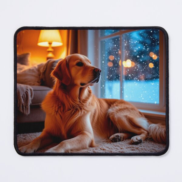 Item preview, Golden Retriever by the Window – Cozy Winter Home Wall Art designed and sold by AmetistLight.
