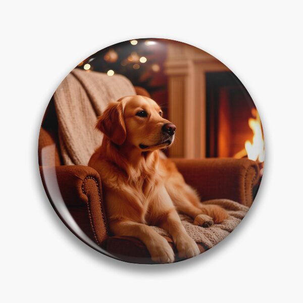 Item preview, Golden Retriever by the Fireplace – Cozy Winter Dog Wall Art designed and sold by AmetistLight.