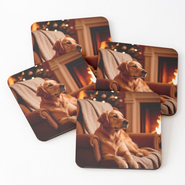 Item preview, Golden Retriever by the Fireplace – Cozy Winter Dog Wall Art designed and sold by AmetistLight.