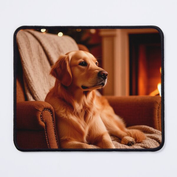 Item preview, Golden Retriever by the Fireplace – Cozy Winter Dog Wall Art designed and sold by AmetistLight.
