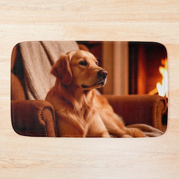Item preview, Golden Retriever by the Fireplace – Cozy Winter Dog Wall Art designed and sold by AmetistLight.