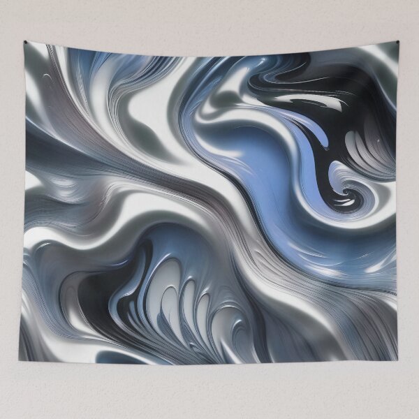 Item preview, Liquid Swirl Abstract Liquid Paint Metallic Look Pale Blue Silver Grey designed and sold by Beachy.