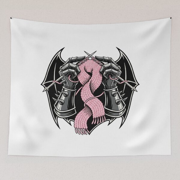 Item preview, Heavy Metal Knitting Spiked Gauntlets Pink Scarf Black Metal Style designed and sold by Thaivi Design.
