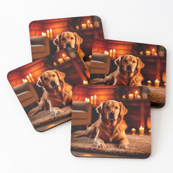 Item preview, Golden Retriever in Candlelight – Cozy Winter Dog Wall Art designed and sold by AmetistLight.