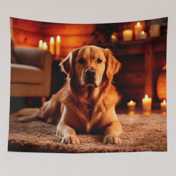 Item preview, Golden Retriever in Candlelight – Cozy Winter Dog Wall Art designed and sold by AmetistLight.
