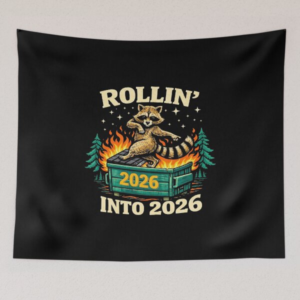 Item preview, Rollin’ Into 2026 Funny Raccoon Dumpster Fire designed and sold by gear-posters.