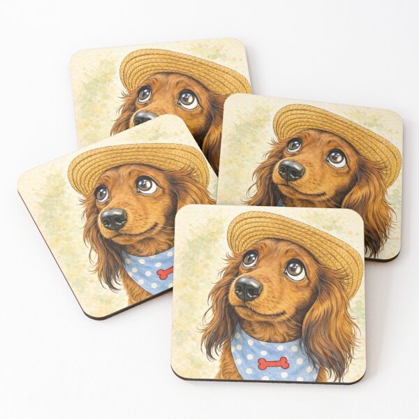 Item preview, Long Haired Dachshund in Straw Hat – Cute Watercolor Dog Art designed and sold by Darlin8888.