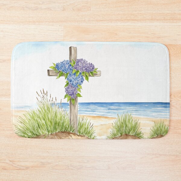 Item preview, Hydrangea Cross Easter Beach Coastal Watercolor designed and sold by Magnolia Valley Art.