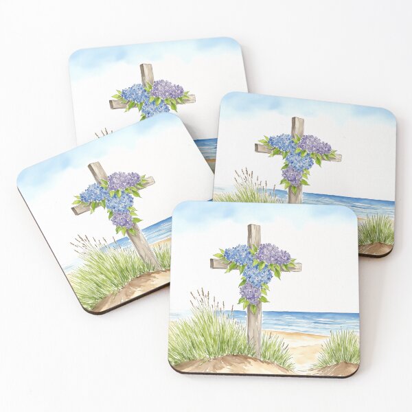 Item preview, Hydrangea Cross Easter Beach Coastal Watercolor designed and sold by Magnolia Valley Art.