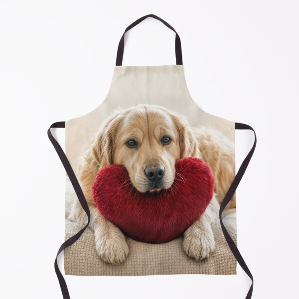 Artikelvorschau, Golden Retriever mit einem Kissen in Herzform entworfen und verkauft von Maria Dryfhout.