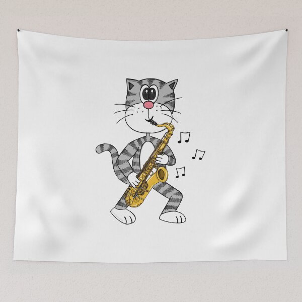 Item preview, Cat Playing Saxophone, Saxophonist Jazz Musician Music Teacher designed and sold by doodlerob.