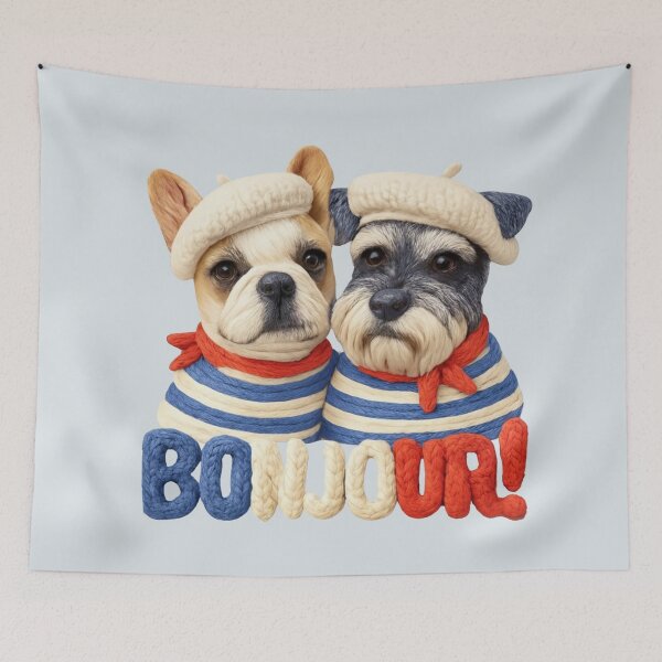 Item preview, Schnauzer French Bulldog Bonjour France Vintage Faux Yarn designed and sold by SunfullyYours.