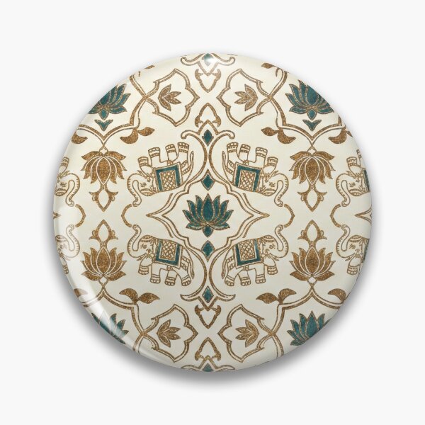 Item preview, Luxe Sanganeri Ivory & Aged Bronze - Royal Elephant & Lotus Seamless Pattern designed and sold by IndoPatterns.
