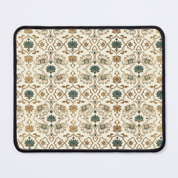 Item preview, Luxe Sanganeri Ivory & Aged Bronze - Royal Elephant & Lotus Seamless Pattern designed and sold by IndoPatterns.