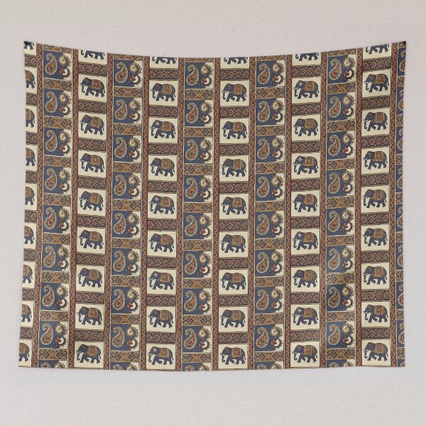 Item preview, Vintage Royal Indian Elephant & Paisley Seamless Block Print Pattern designed and sold by IndoPatterns.