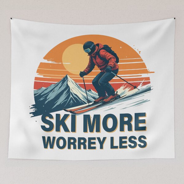 Item preview, Ski More WorreY Less T-Shirt  Skier Mountain Sunset Graphic  Winter Sports Adventure Tee designed and sold by Design-Pro-21.