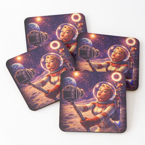 Item preview, Retro Future Space Selfie – Funny 1950s Pin-Up Astronaut Art designed and sold by JY33.