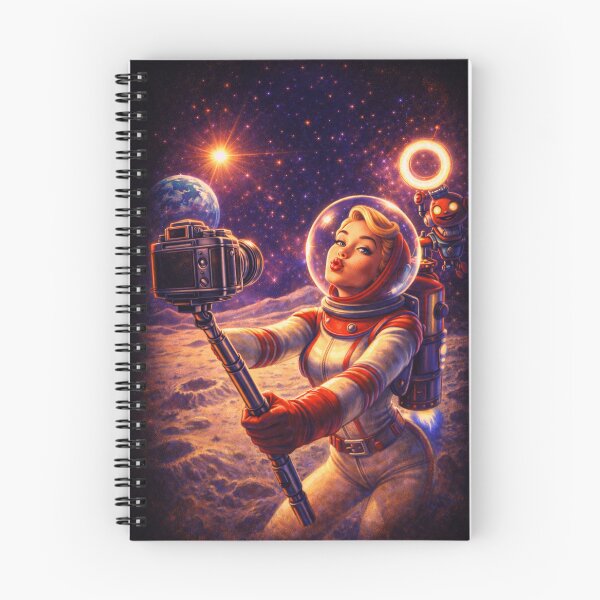 Item preview, Retro Future Space Selfie – Funny 1950s Pin-Up Astronaut Art designed and sold by JY33.