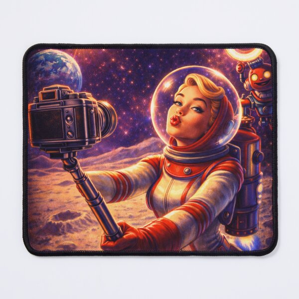 Item preview, Retro Future Space Selfie – Funny 1950s Pin-Up Astronaut Art designed and sold by JY33.