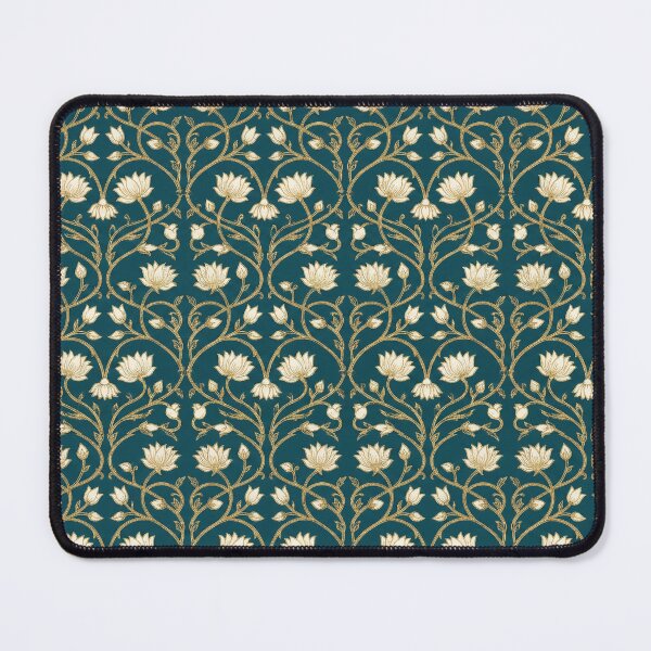 Item preview, Royal Sanganeri Teal & Gold - Luxe Indian Floral Jaal Seamless Pattern Home Decor designed and sold by IndoPatterns.