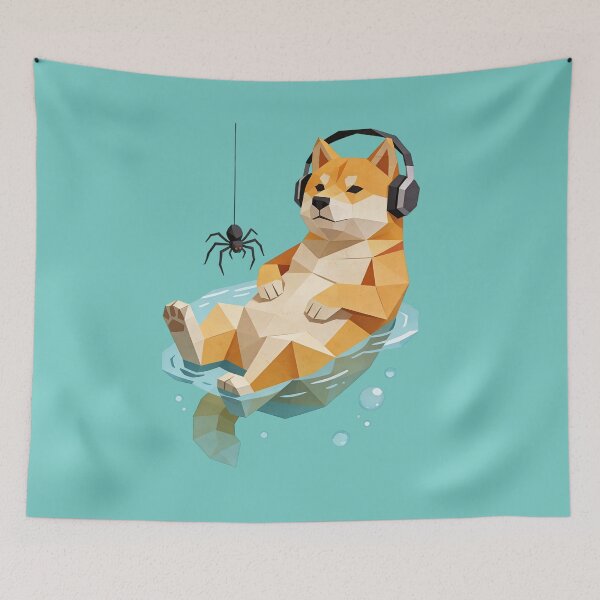 Item preview, Chill Shiba Vibe: Geometric Low Poly Dog Relaxing in Water with Headphones designed and sold by Cherrydora.