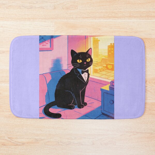 Item preview, The Neon Noir Tuxedo Cat - Retro 80s Vaporwave Synthwave Aesthetic designed and sold by Cherrydora.