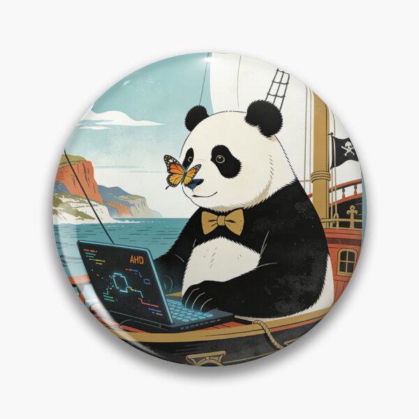 Item preview, Digital Nomad Panda Coder Art | Retro Pirate Ship Laptop Developer Design designed and sold by Cherrydora.
