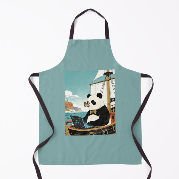 Aperçu de l'œuvre Art de codeur Panda nomade numérique | Design d'ordinateur portable de développeur en forme de bateau pirate rétro créée et vendue par Cherrydora.