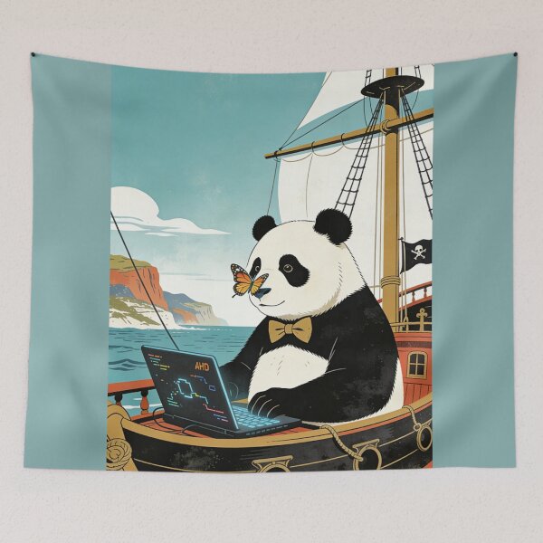 Item preview, Digital Nomad Panda Coder Art | Retro Pirate Ship Laptop Developer Design designed and sold by Cherrydora.