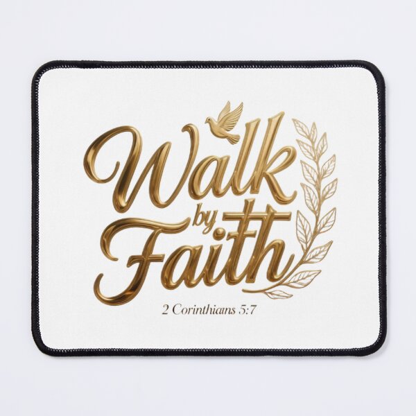 Item preview, Walk by Faith Christian Design, 2 Corinthians 5:7 Gold Calligraphy designed and sold by MyTshirtArt.