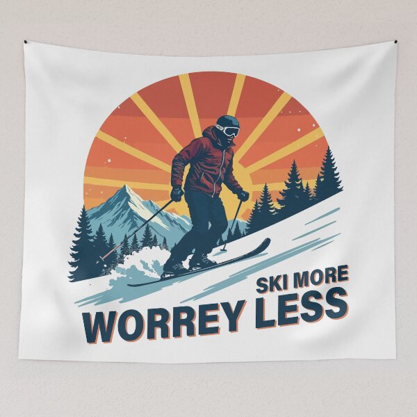 Item preview, Ski More WorreY Less T-Shirt  Vintage Skier Mountain Sunset Graphic  Winter Sports Adventure Tee designed and sold by Design-Pro-21.