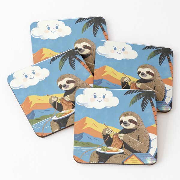 Item preview, Vintage Tropical Sloth Knitting Illustration | Retro Happy Cloud Crafting Vacation Art designed and sold by Cherrydora.