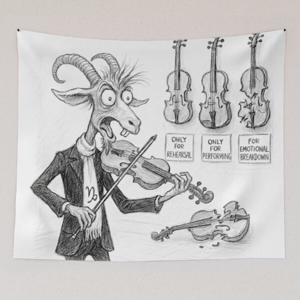 Item preview, Capricorn Violin Musician Cartoon (B&W) designed and sold by D - Magic.