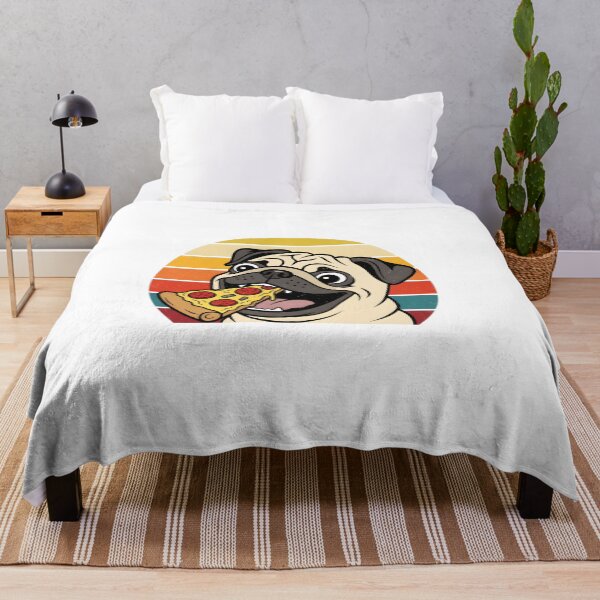 Item preview, Funny Pug Eating Pizza - Retro Sunset Dog Lover Art designed and sold by Latikshop.