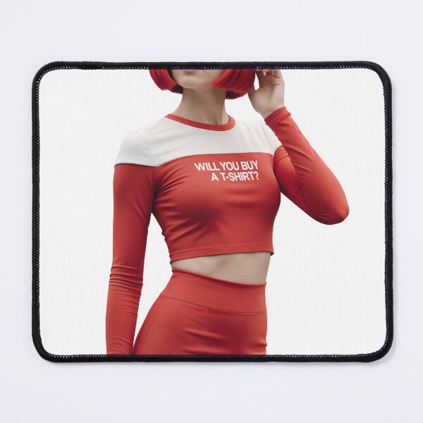 Item preview, Young woman in red crop top and mini skirt against black background designed and sold by Creative88Art.