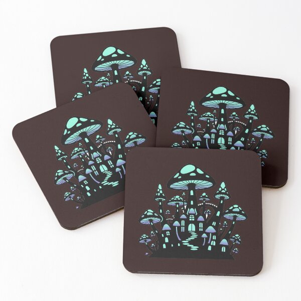 Item preview, Bioluminescent Fungal Metropolis - Neon Mushroom City Art designed and sold by Thaivi Design.
