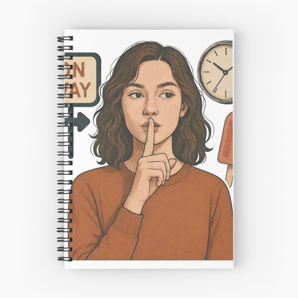 Item preview, Young woman with shh gesture, road sign, clock at 10 10, and popsicle designed and sold by Creative88Art.