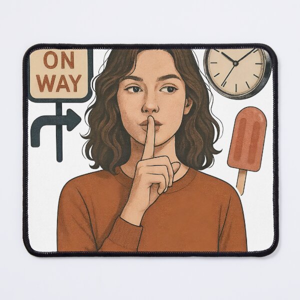 Item preview, Young woman with shh gesture, road sign, clock at 10 10, and popsicle designed and sold by Creative88Art.