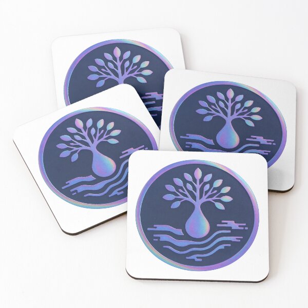 Item preview, Circular emblem with tree, droplet trunk, waves, and ring border designed and sold by Creative88Art.