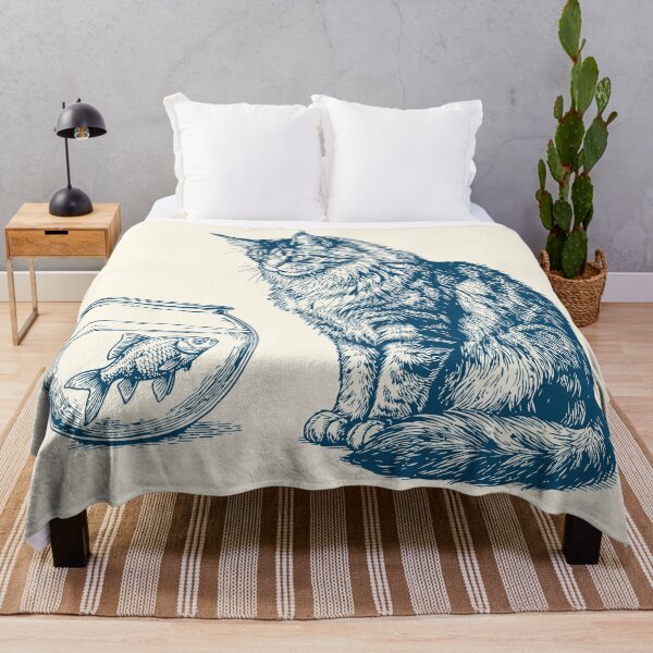 Item preview, Maine Coon Cat & Goldfish Funny Retro Fish designed and sold by Y-Vibes.