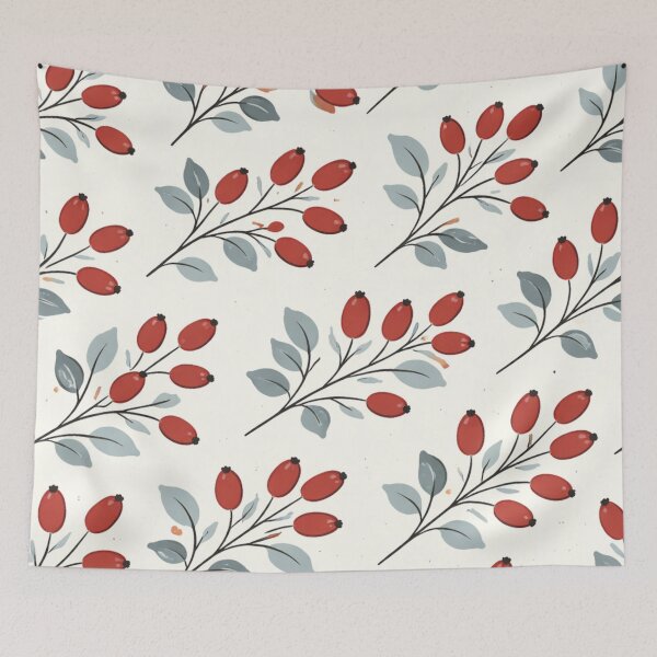 Item preview, Winter Rosehip Sprigs – Vintage Nordic Winter Pattern designed and sold by Planthem.