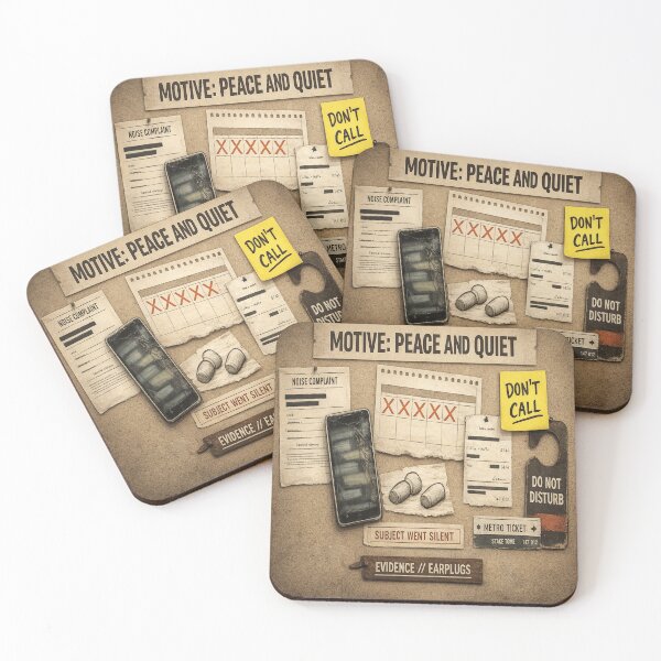 Item preview, Motive: Peace and Quiet – Evidence Board Introvert Humor, Do Not Disturb, Don’t Call, Noise Complaint Parody designed and sold by POD DYNASTY.