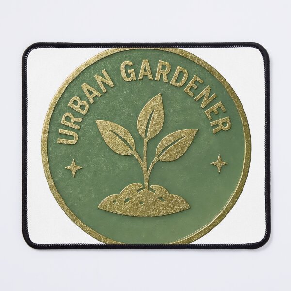 Item preview, Urban Gardener gold emblem with sprouting plant on muted green designed and sold by Creative88Art.