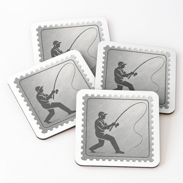 Item preview, Metallic stamp emblem with silhouetted angler casting an S curve line designed and sold by Creative88Art.