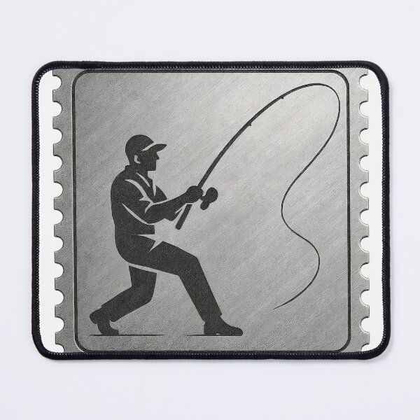 Item preview, Metallic stamp emblem with silhouetted angler casting an S curve line designed and sold by Creative88Art.