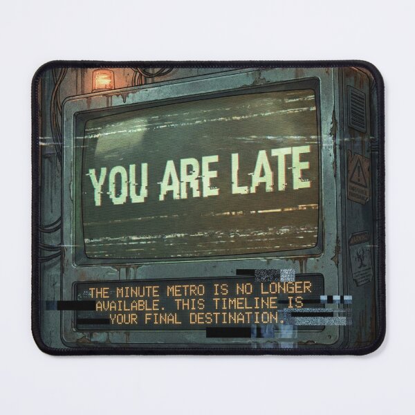 Item preview, You Are Late – Ominous Cyberpunk Glitch Monitor designed and sold by DeluluWear.
