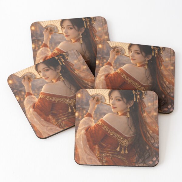 Artikelvorschau, Traditional Eastern Maiden in Crimson Silk and Golden Fan entworfen und verkauft von ASMRUniverse.