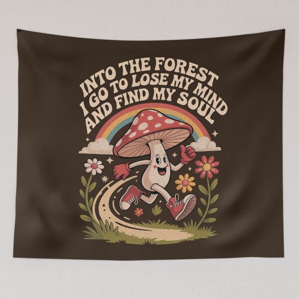 Item preview, Vintage happy red amanita mushroom - "into the forest i go to lose my mind and find my soul" for nature lover designed and sold by Fantasy Cache.