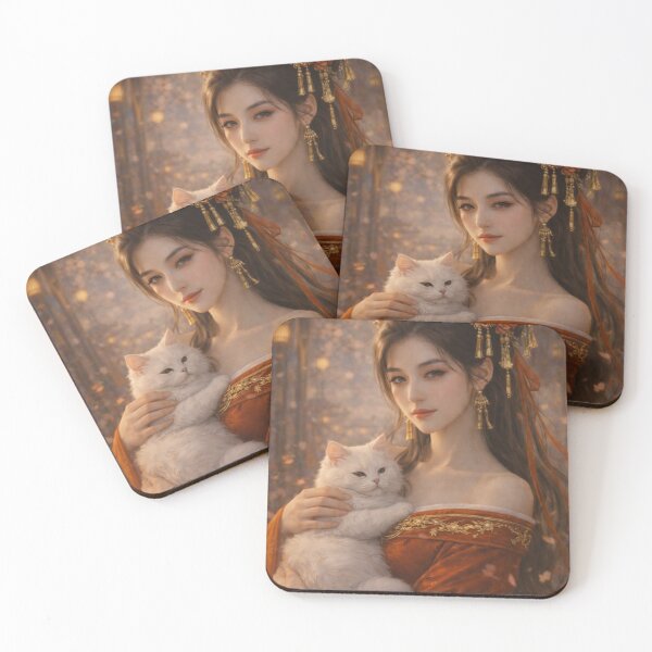Item preview, Traditional Eastern Empress with Majestic White Cat and Peonies designed and sold by ASMRUniverse.